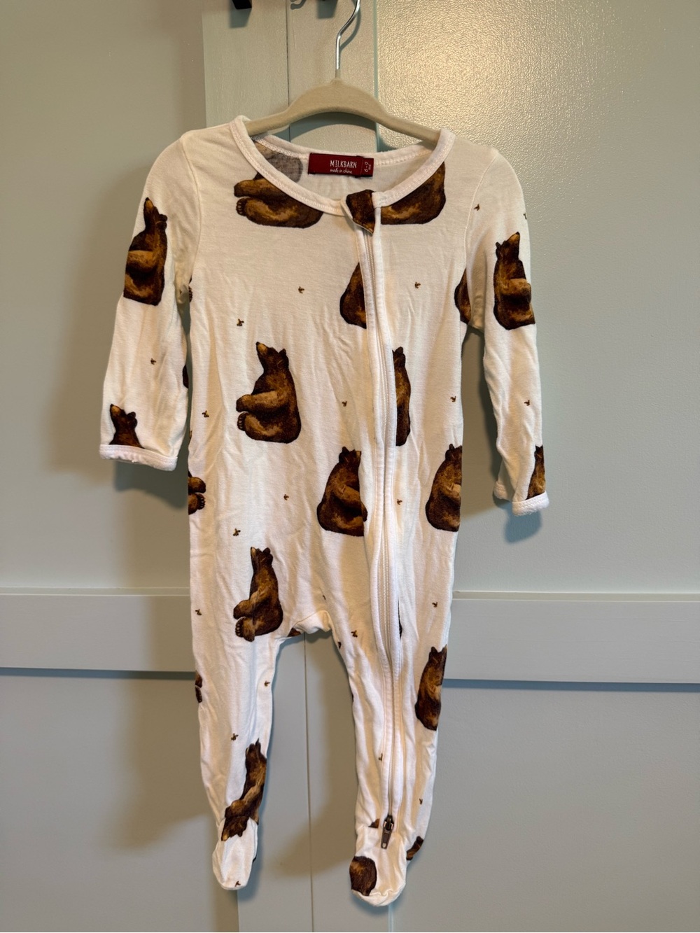 Milkbarn Honey Bear Bamboo Double Zipper Footed Romper